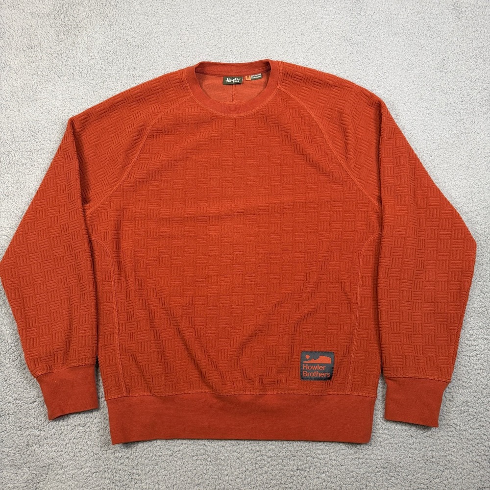 Howler Brothers Eleos Fleece Crewneck Pullover Mens M Burnt Orange Quiet Luxury